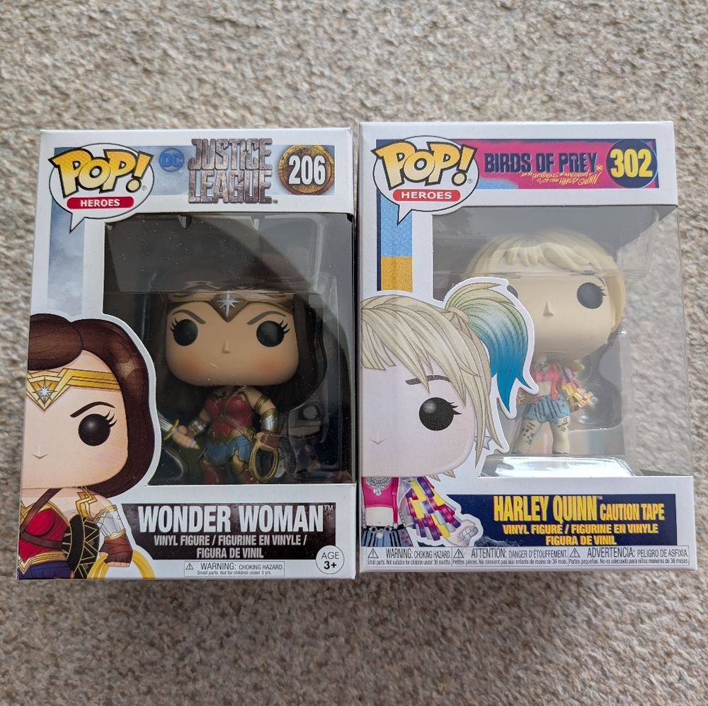 Wonder Woman and Harley Quinn Funko Pop Figures
